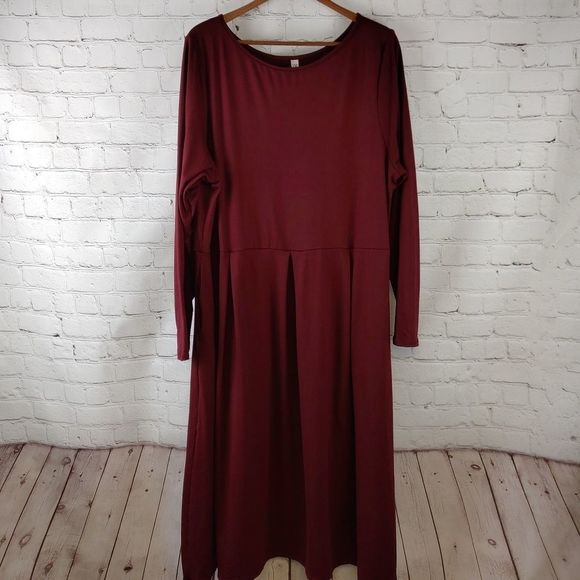 24seven Maternity Midi Dress Long Sleeve Fit and Flare Burgundy 2X NWOT - Picture 3 of 13
